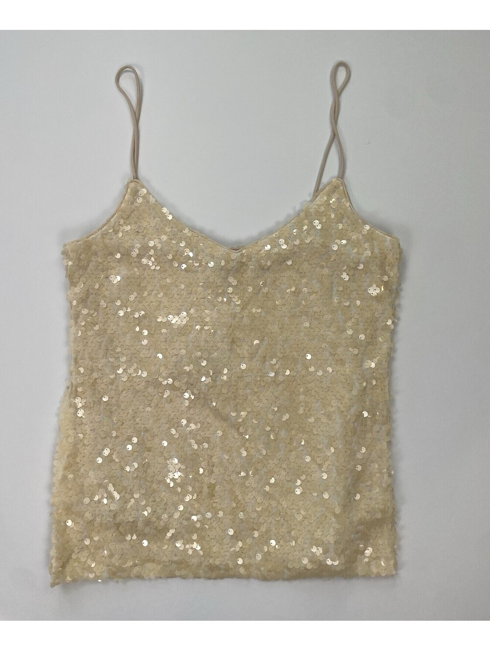 NWT WAYF Sequin Tank Top Cami Womens XS Ivory Cream Sparkle Spaghetti Strap